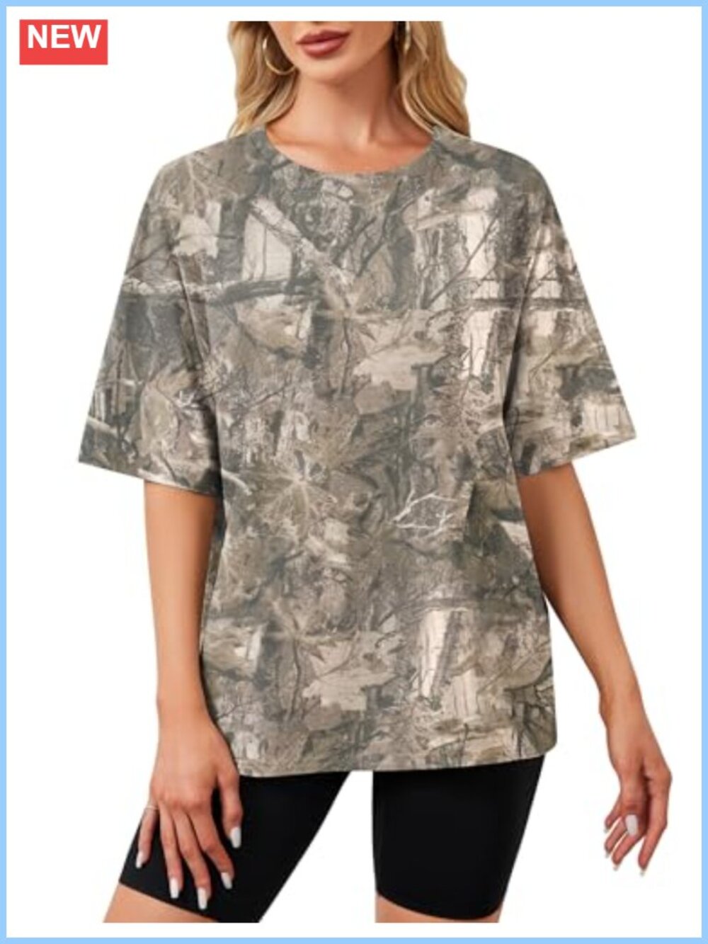 Oversized Camo T-Shirt for Women Casual Loose Crew Neck Short Sleeve Cotton